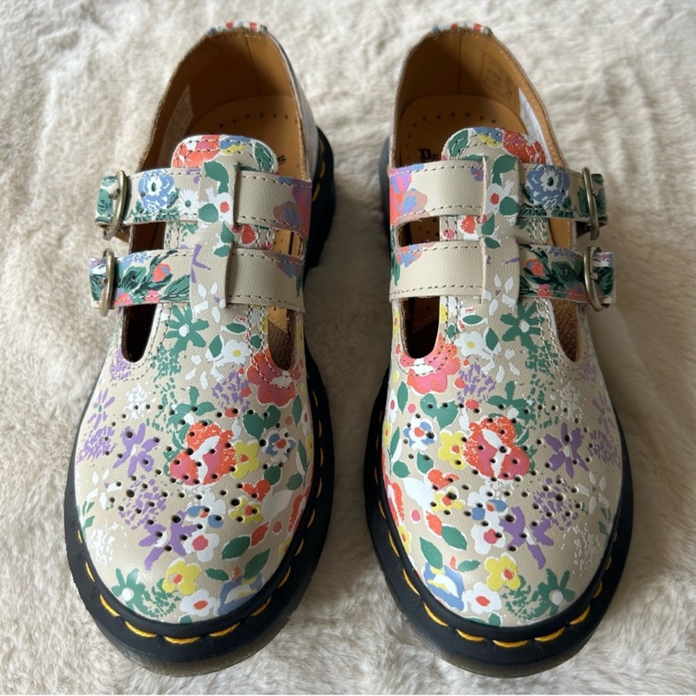 Dr. Martens 8065 Floral Mashup Mary Jane’s Parchment Beige - size 5 / UK 3 - Picture 2 of 9